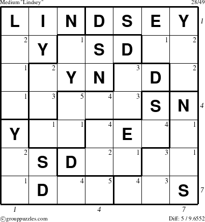 The grouppuzzles.com Medium Lindsey puzzle for  with all 5 steps marked