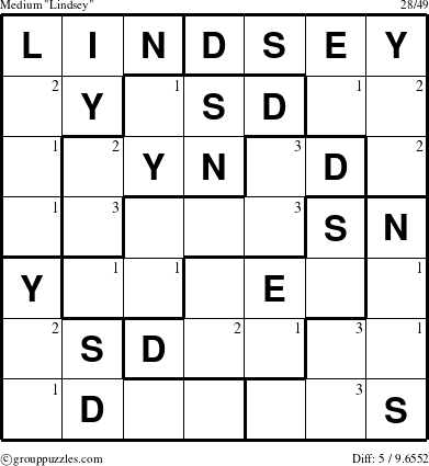 The grouppuzzles.com Medium Lindsey puzzle for  with the first 3 steps marked