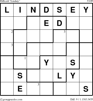 The grouppuzzles.com Difficult Lindsey puzzle for  with the first 3 steps marked