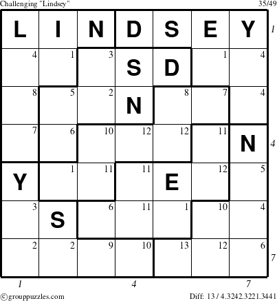The grouppuzzles.com Challenging Lindsey puzzle for  with all 13 steps marked