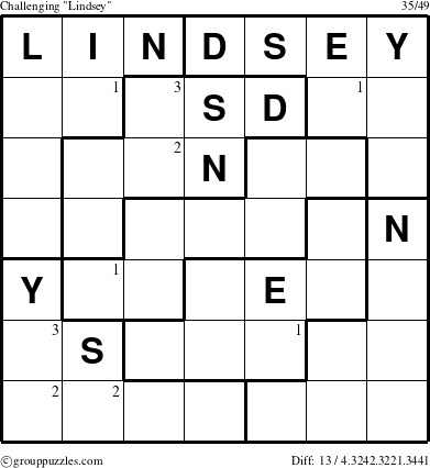 The grouppuzzles.com Challenging Lindsey puzzle for  with the first 3 steps marked