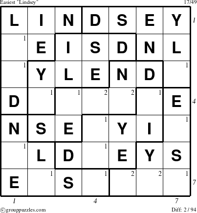 The grouppuzzles.com Easiest Lindsey puzzle for  with all 2 steps marked