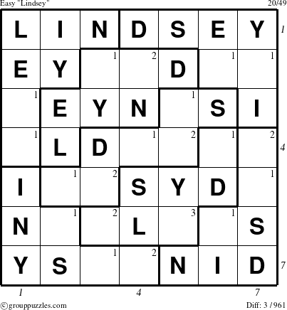 The grouppuzzles.com Easy Lindsey puzzle for  with all 3 steps marked
