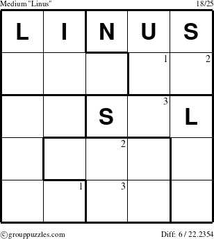 The grouppuzzles.com Medium Linus puzzle for  with the first 3 steps marked
