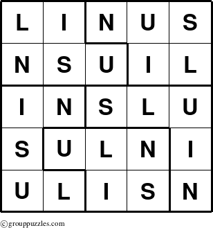 The grouppuzzles.com Answer grid for the Linus puzzle for 
