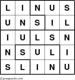 The grouppuzzles.com Answer grid for the Linus puzzle for 