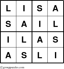 The grouppuzzles.com Answer grid for the Lisa puzzle for 
