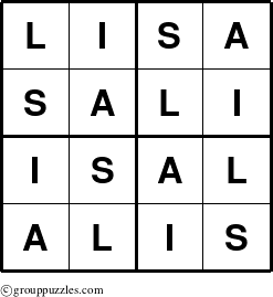 The grouppuzzles.com Answer grid for the Lisa puzzle for 