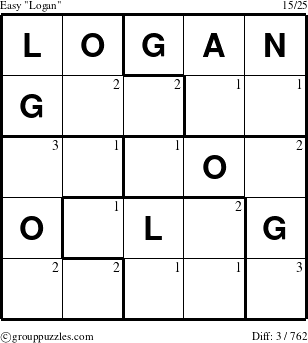 The grouppuzzles.com Easy Logan puzzle for  with the first 3 steps marked