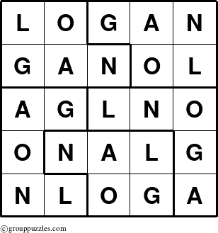 The grouppuzzles.com Answer grid for the Logan puzzle for 