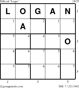 The grouppuzzles.com Difficult Logan puzzle for  with all 7 steps marked