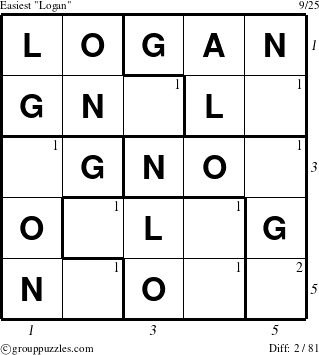 The grouppuzzles.com Easiest Logan puzzle for  with all 2 steps marked