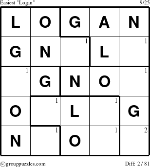 The grouppuzzles.com Easiest Logan puzzle for  with the first 2 steps marked