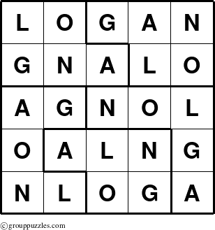 The grouppuzzles.com Answer grid for the Logan puzzle for 