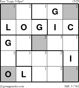 The grouppuzzles.com Easy Logic-5-Spot-r1 puzzle for  with the first 3 steps marked