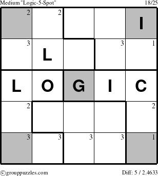 The grouppuzzles.com Medium Logic-5-Spot-r2 puzzle for  with the first 3 steps marked