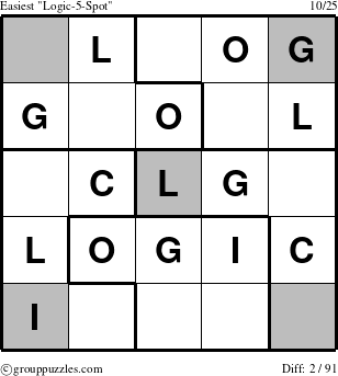 The grouppuzzles.com Easiest Logic-5-Spot-r3 puzzle for 