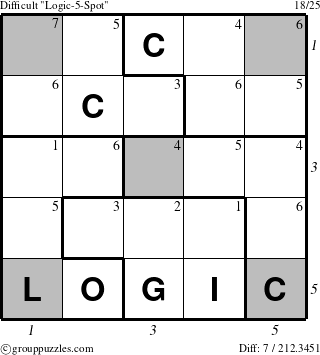 The grouppuzzles.com Difficult Logic-5-Spot-r4 puzzle for  with all 7 steps marked