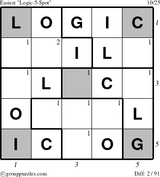 The grouppuzzles.com Easiest Logic-5-Spot puzzle for  with all 2 steps marked
