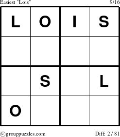The grouppuzzles.com Easiest Lois puzzle for 