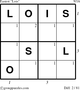 The grouppuzzles.com Easiest Lois puzzle for  with all 2 steps marked