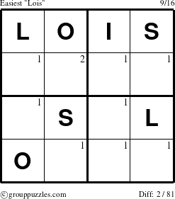 The grouppuzzles.com Easiest Lois puzzle for  with the first 2 steps marked