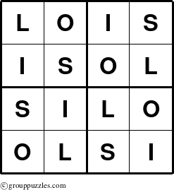 The grouppuzzles.com Answer grid for the Lois puzzle for 
