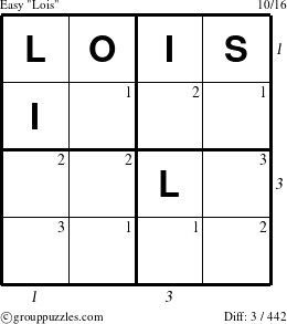 The grouppuzzles.com Easy Lois puzzle for  with all 3 steps marked