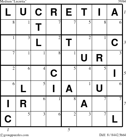 The grouppuzzles.com Medium Lucretia puzzle for  with all 8 steps marked