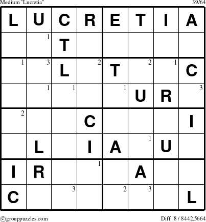 The grouppuzzles.com Medium Lucretia puzzle for  with the first 3 steps marked