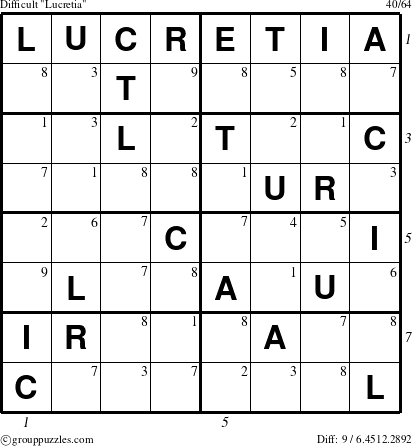 The grouppuzzles.com Difficult Lucretia puzzle for  with all 9 steps marked