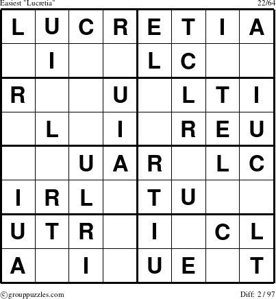 The grouppuzzles.com Easiest Lucretia puzzle for 