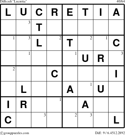 The grouppuzzles.com Difficult Lucretia puzzle for  with the first 3 steps marked