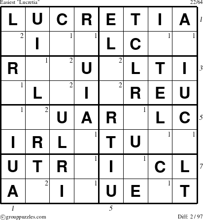 The grouppuzzles.com Easiest Lucretia puzzle for  with all 2 steps marked