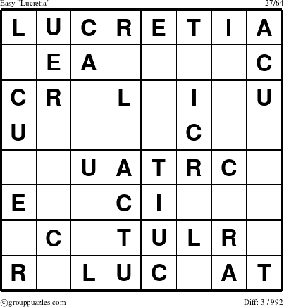 The grouppuzzles.com Easy Lucretia puzzle for 