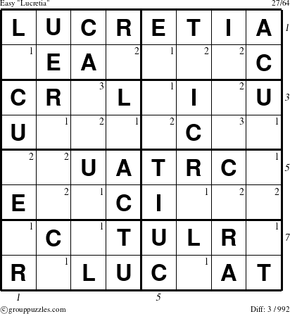 The grouppuzzles.com Easy Lucretia puzzle for  with all 3 steps marked
