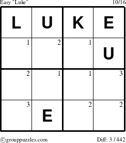 The grouppuzzles.com Easy Luke puzzle for  with the first 3 steps marked