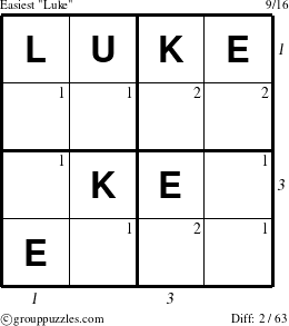 The grouppuzzles.com Easiest Luke puzzle for  with all 2 steps marked