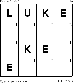 The grouppuzzles.com Easiest Luke puzzle for  with the first 2 steps marked