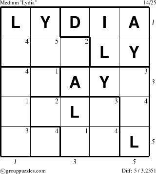 The grouppuzzles.com Medium Lydia puzzle for  with all 5 steps marked
