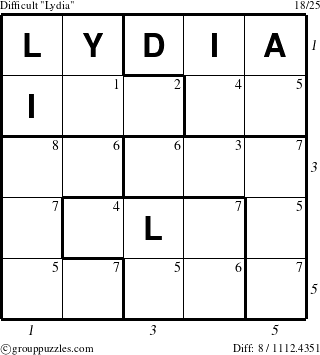 The grouppuzzles.com Difficult Lydia puzzle for  with all 8 steps marked