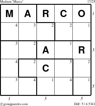 The grouppuzzles.com Medium Marco puzzle for  with all 5 steps marked