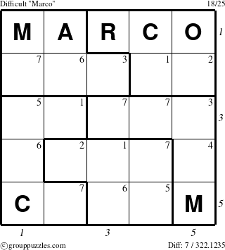 The grouppuzzles.com Difficult Marco puzzle for  with all 7 steps marked