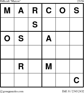 The grouppuzzles.com Difficult Marcos puzzle for 