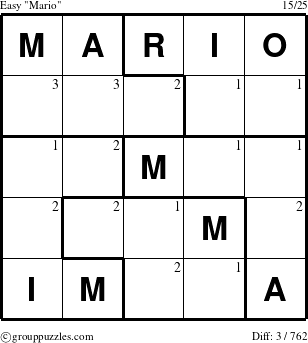 The grouppuzzles.com Easy Mario puzzle for  with the first 3 steps marked