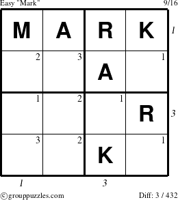 The grouppuzzles.com Easy Mark puzzle for  with all 3 steps marked