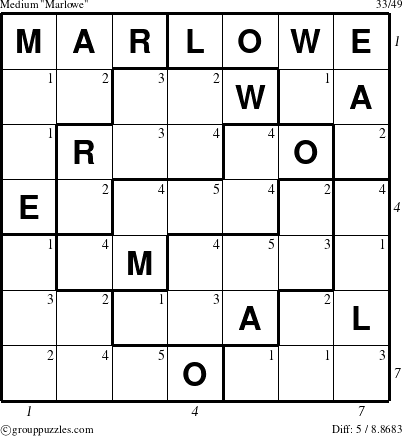 The grouppuzzles.com Medium Marlowe puzzle for  with all 5 steps marked
