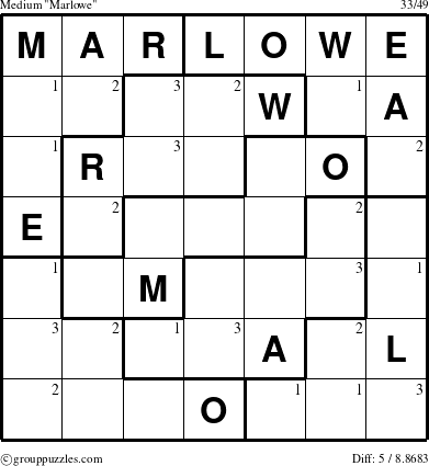 The grouppuzzles.com Medium Marlowe puzzle for  with the first 3 steps marked