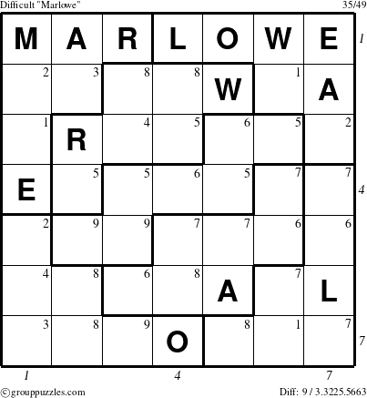 The grouppuzzles.com Difficult Marlowe puzzle for  with all 9 steps marked