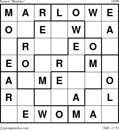 The grouppuzzles.com Easiest Marlowe puzzle for 